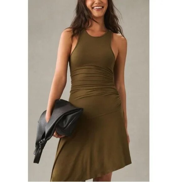 NWT Daily Practice by Anthropologie Sleeveless Side-Ruched Dress Moss Green - Picture 2 of 3